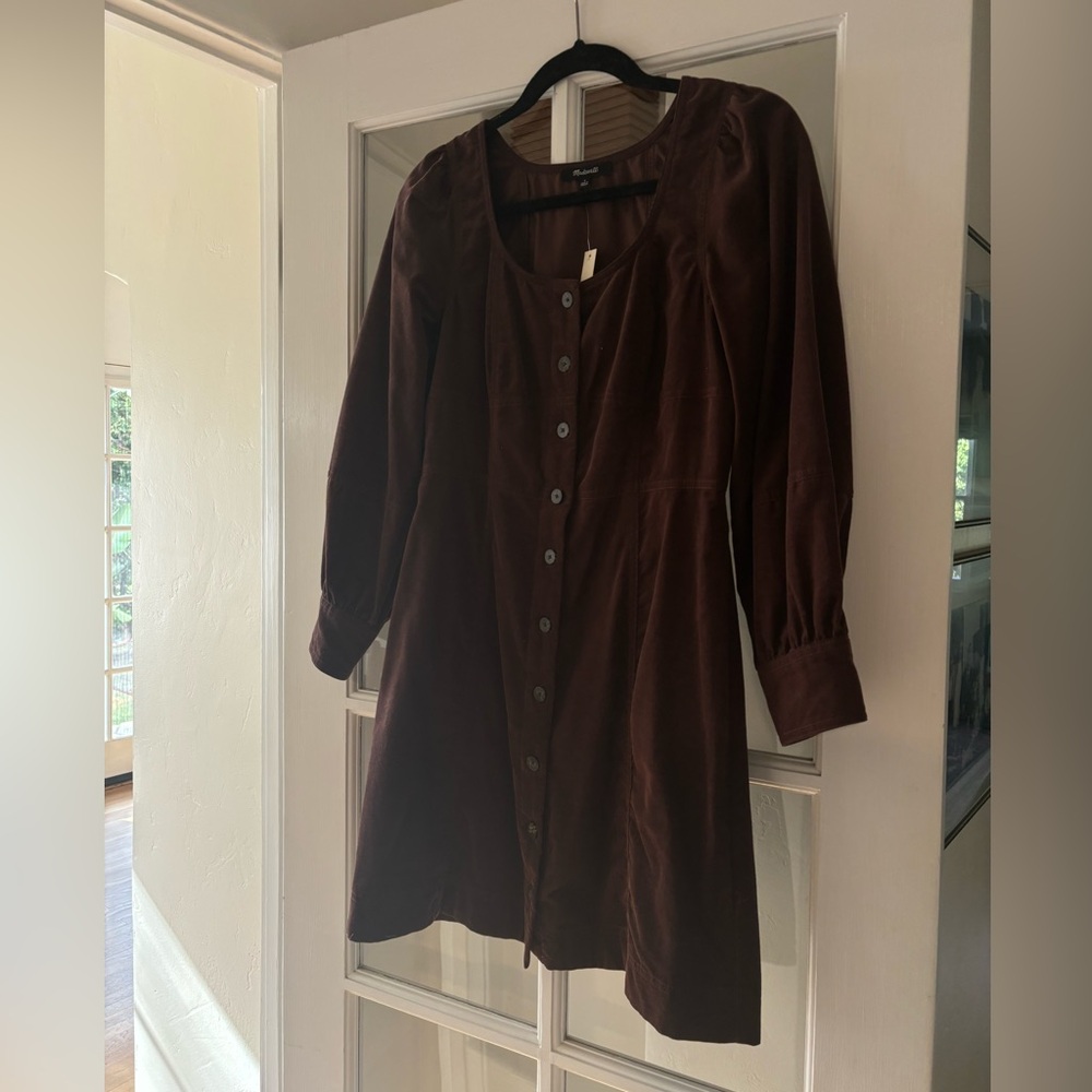 Madewell Chocolate Cord Long Sleeve Dress NWT - Picture 2 of 3